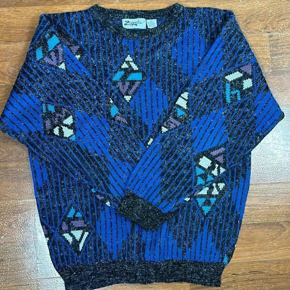 Men’s beautiful vintage ZEPPELIN sweater Size large grandpa oversized 80’s - Picture 4 of 7